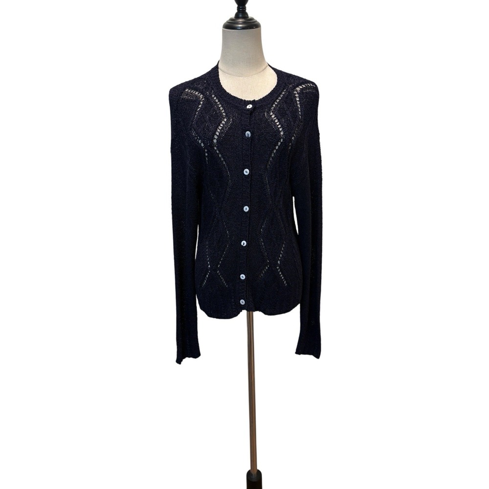 Vtg 80s 525 Made In USA Cardigan Sweater Navy S/P Oversized‎ Minimalist Cottage